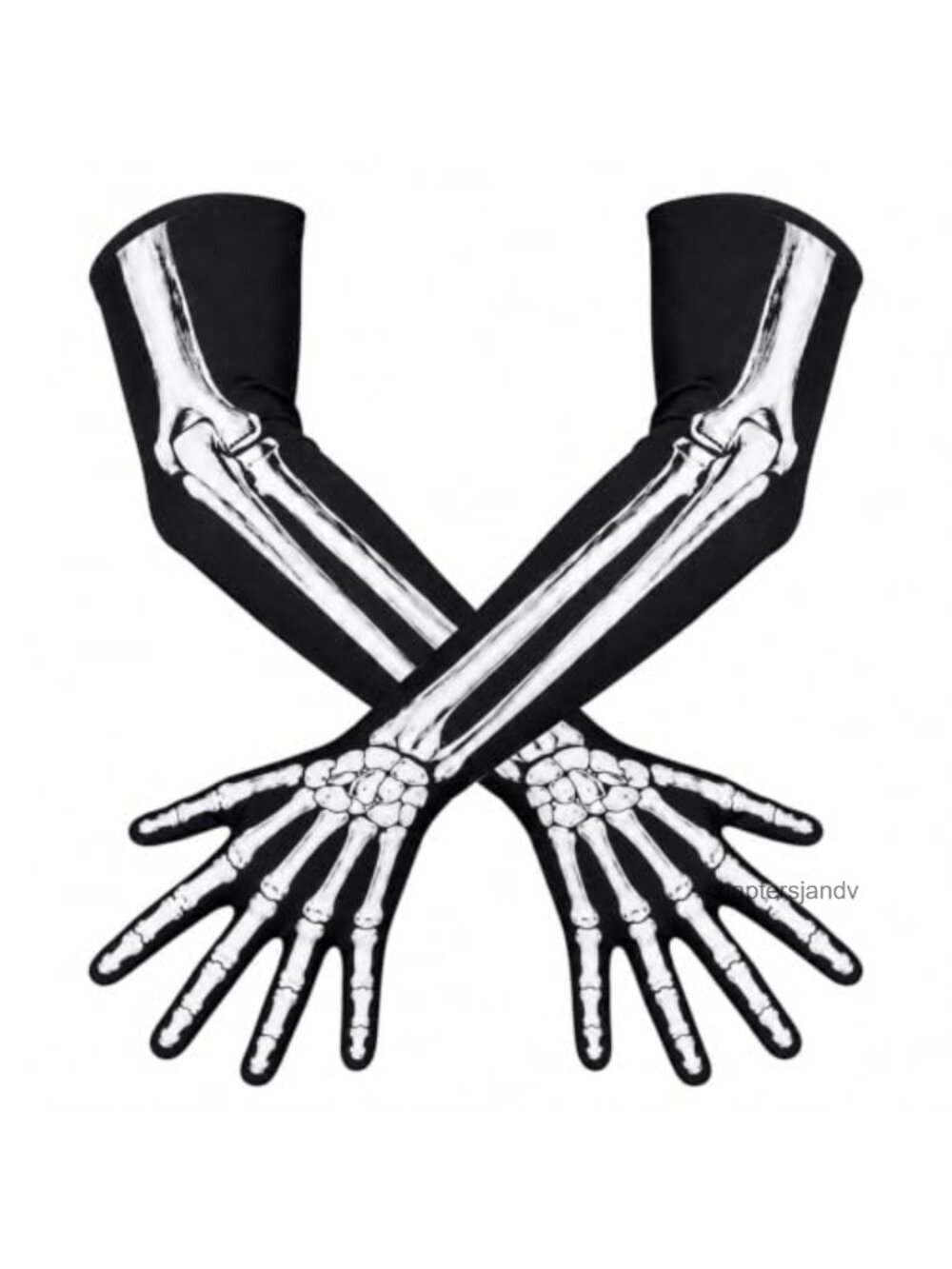 Skeleton Skull Print Long Arm Gloves Halloween Cosplay Costume Accessory